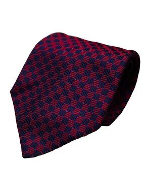 Vintage Charles Hill Tie 100% Silk England Woven Geometric Red / Blue 3.75"